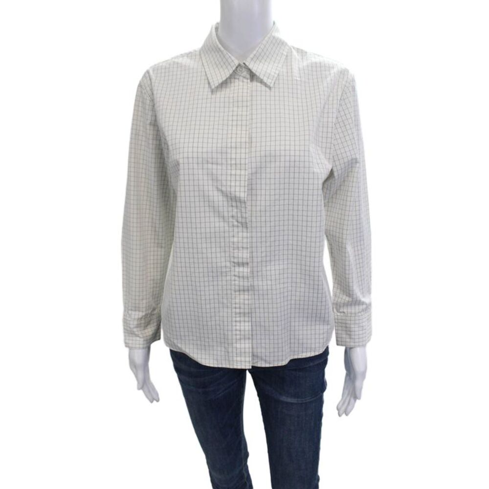 Dries Van Noten Women Collared Check Cotton Button-Up Top Long Sleeve Size 40